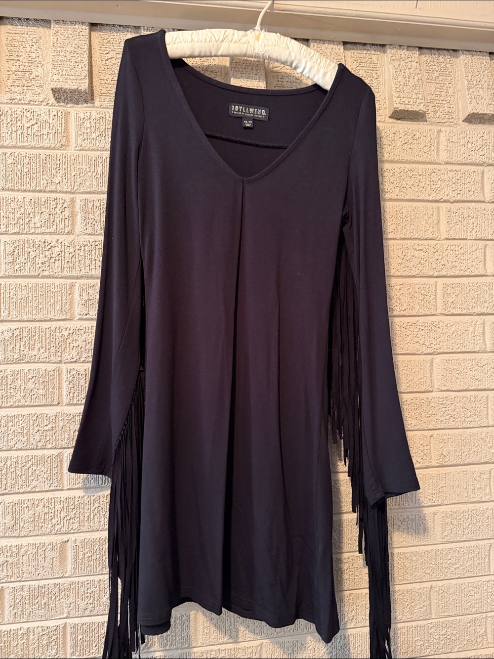 Idyllwind Black Fringe Long-Sleeve Tunic Dress